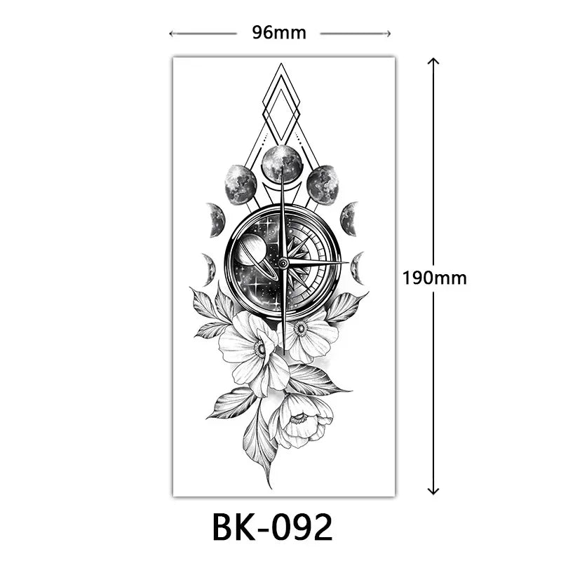 Rosenblüten-Tattoo Temporäres wasserdichtes Schmetterlings-Fake-Tattoo für Frauen Schwarzes Blumen-Skizzen-Tattoo-Aufkleber