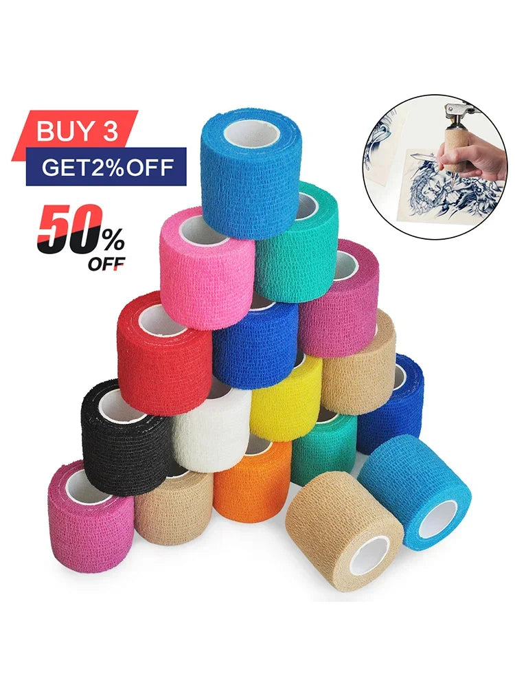 1/6pcs 5cmx4.8m Disposable Tattoo Bandage Sport Wrap Tape Self Adhesive Elastic Bandage Colors Tape Tattoo Accessories - Sun Studio