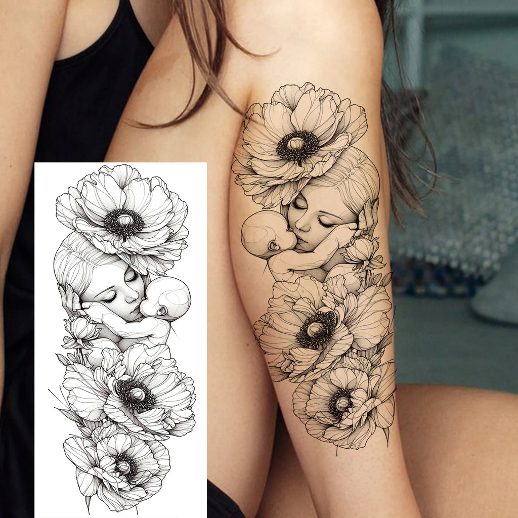 1 Blatt Schönes Schildkröte mit Blumen Temporäre Tattoos Elefant Löwe Tattoos Wasserdicht Realistische Tiere Fake Tattoos Aufkleber