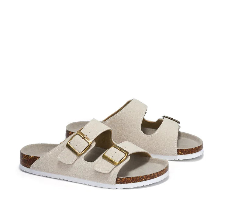Summer Faux Suede Leather Cork Slippers Flip-flops Women Men Unisex Retro Wear Muller Slippers Fashion Casual Beach Sandals - Sun Studio