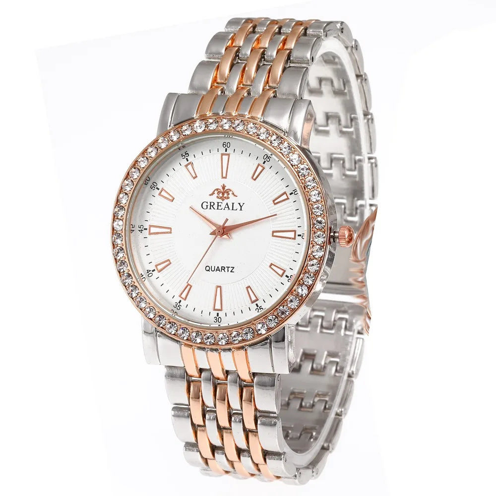 New Casual Watches Women Luxury Fashion Lovers Watch Rhinestone Stainless steel Quartz Watch Men Women Gift Business Wristwatch - Sun Studio