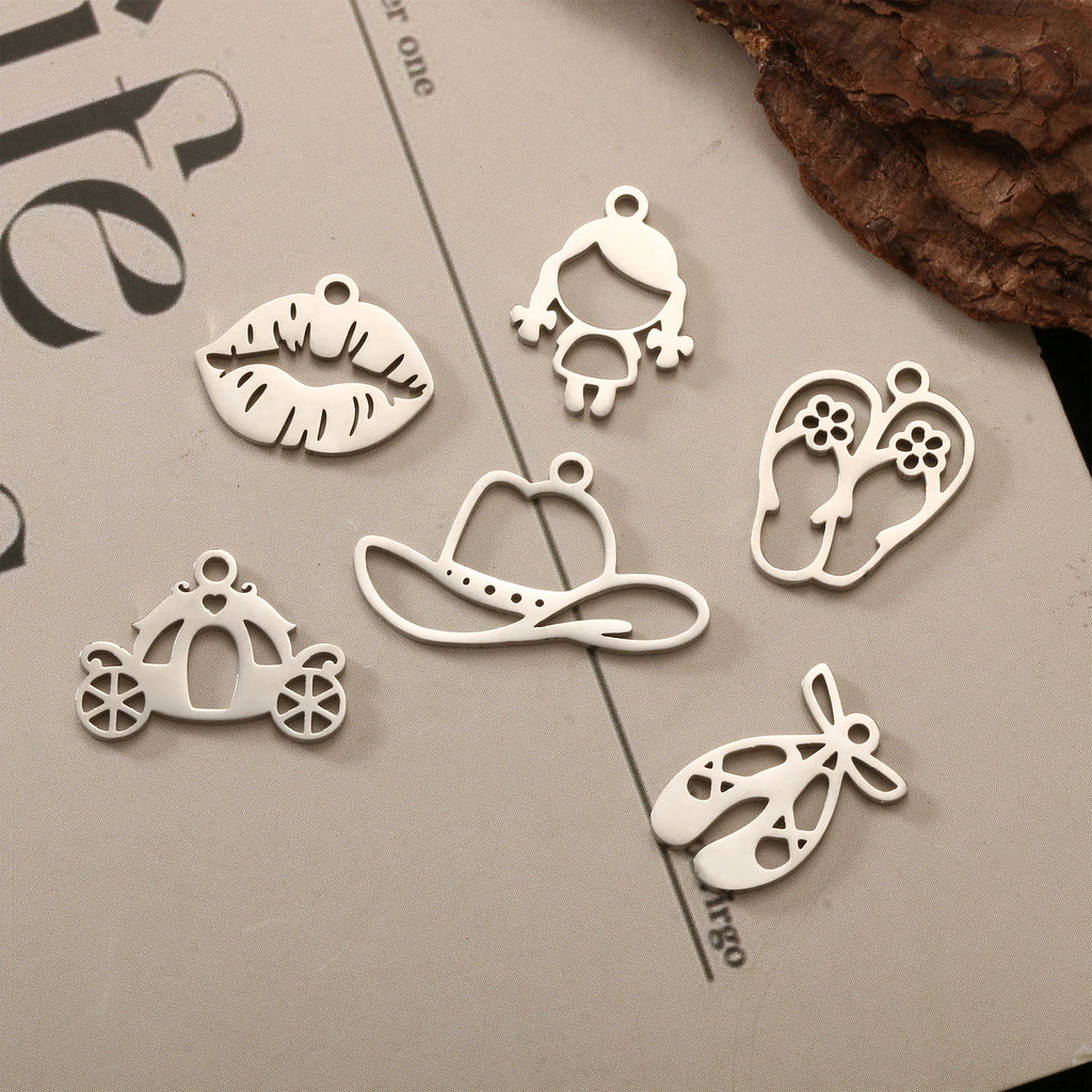 5Pcs Summer Hat/Lip Kiss/Swimsuit/Airplane Travel Charm  Stainless Steel Jewelry Making Craft DIY Bracelets Necklace Accessories - Sun Studio