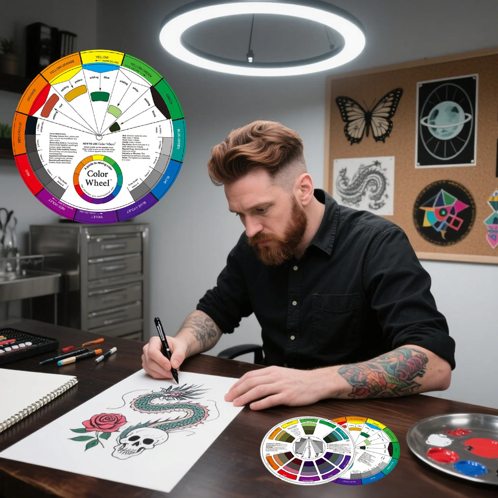 POSEIDON 12 Color English Chromatic Circle Three Tier Design Rotating Color Card For Permanent Makeup Tattoo Supplies - Sun Studio