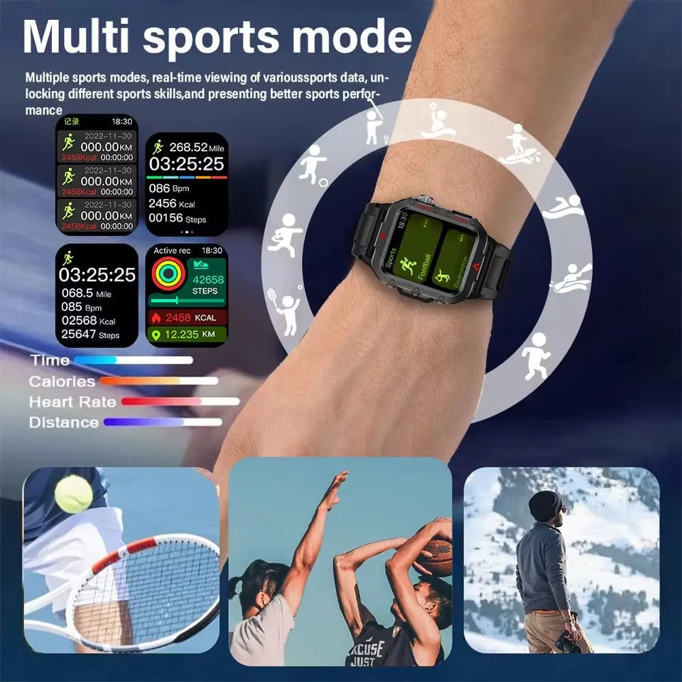 Men Smart Watch Bluetooth Call Sleep Heart Rate Healthy Monitor Outdoor LED Flashlight Waterproof Sports Watches For Android IOS - Sun Studio