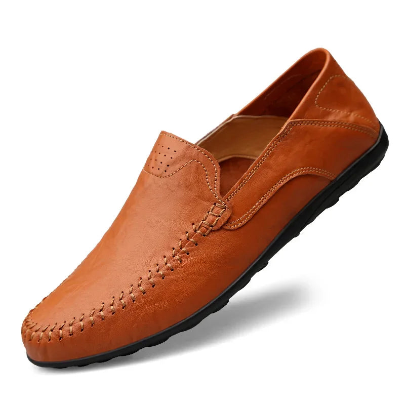 Echtes Leder Herren Freizeit Schuhe Luxusmarke Designer Herren Slipper Mokassins Atmungsaktive Schlupfschuhe Männliche Bootsschuhe Plus Größe 37-47