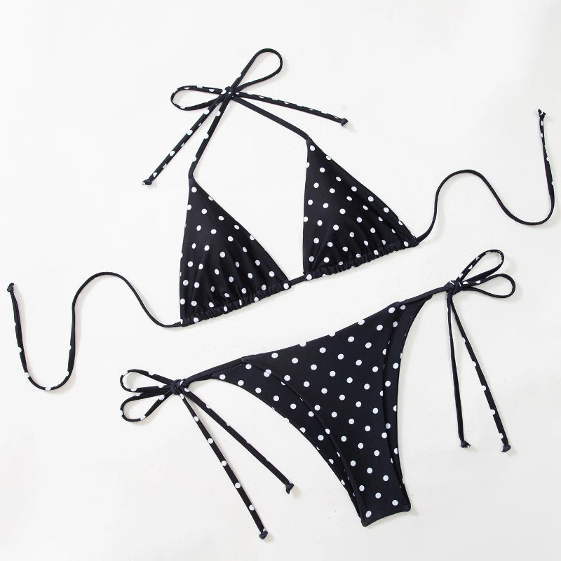 Black polka dot sexy bikini two-piece beach vacation swimsuit - Sun Studio