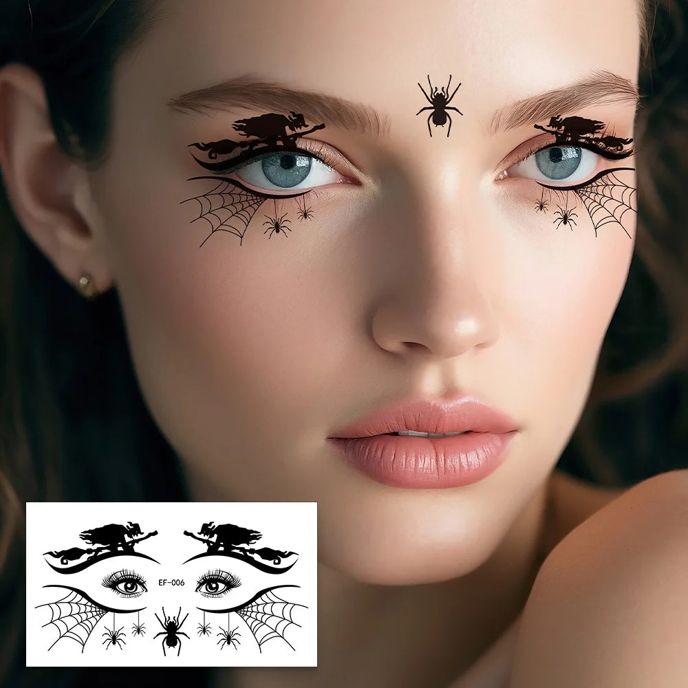 10pcs/set Halloween Horror Pumpkin Spider Face Temporary Tattoo Sticker Fake Tattoos Stickers Waterproof For Party Gift - Sun Studio