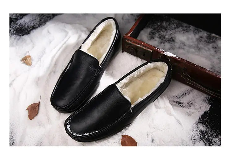 Winterfell Loafers Herren Freizeit Schuhe Baumwolle Leder Dress Schuhe Slip-On Flats Plüsch Herren Mokassins Fleece gefüttert Fahrerschuhe