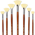 7/14pcs Fan Artist Bristle Paint Brush Set Natural Hog Bristle Hair Anti-Shedding Brush Tips Long Wooden Handle For Acrylic - Sun Studio
