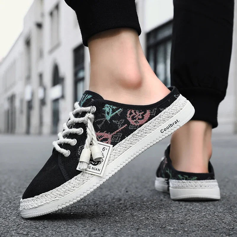 Summer New Canvas Men's Casual Shoes Men Half Slippers Breathable Walking Sneakers Comfortable Non-slip Male Flats Lazy Shoes - Sun Studio