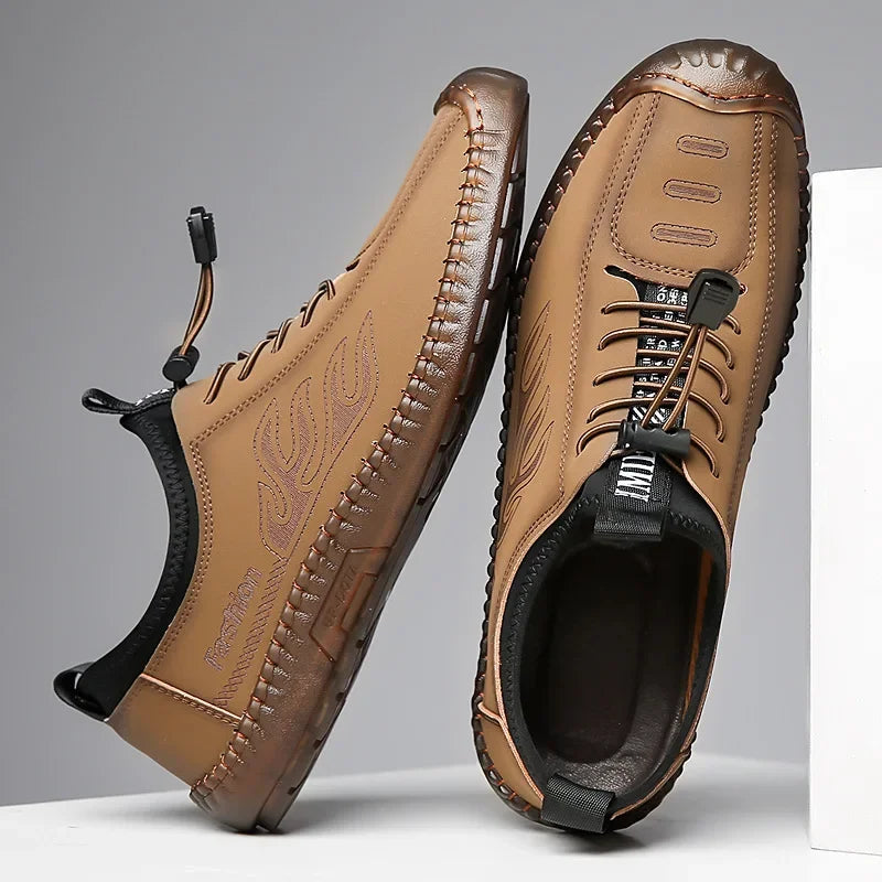 Men's Casual Slip-On Soft Bottom Breathable Beans Shoes Fashionable Spring Autumn Wear Resistant Microfiber Leather Shoes - Sun Studio