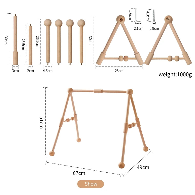 Foldable Baby Play Gym,0 Months Wooden Infant Activity Gym Hanging Toys Tool-Free Assembly Gym,Great for Newborn Development - Sun Studio