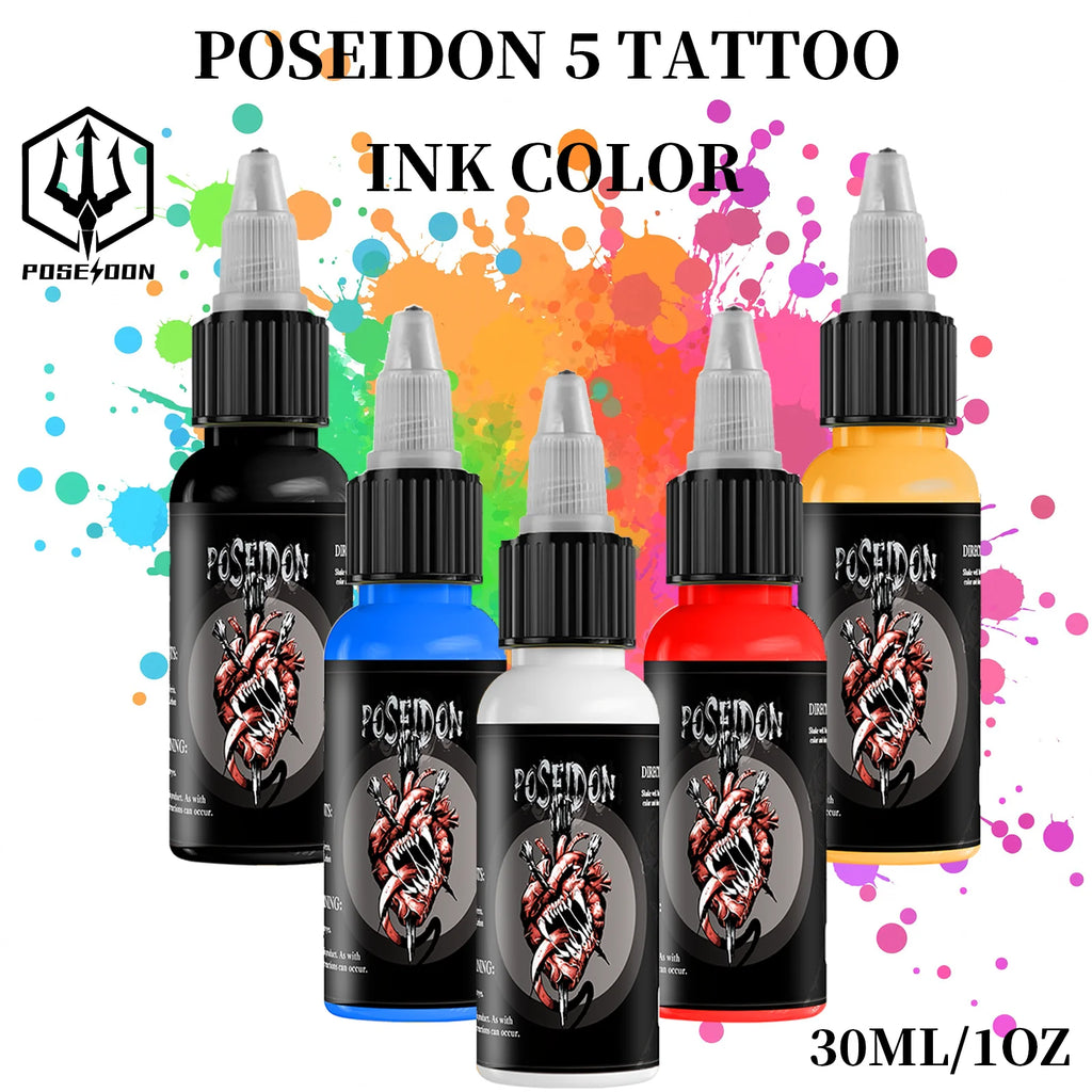 POSEIDON 30ML 5 Color Tattoo Ink Professional Longlasting Tattoo Pigment Permanent Body Art Pigment Tattoo Ink Tattoo Supplies - Sun Studio