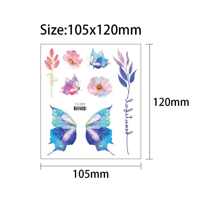 Glitter Butterfly Tattoo Temporary Waterproof Body Sticker Gradient Color Face Make Up Festival Accessories Disposable tatto - Sun Studio