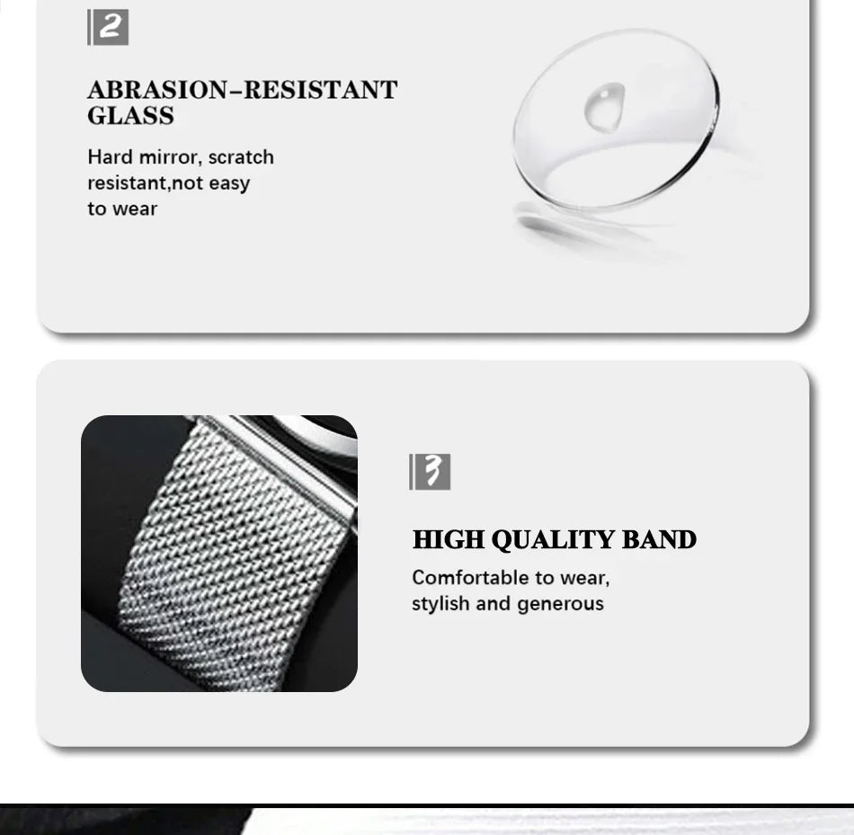 Mens Fashion Business Quartz Wristwatch Fashion Calendar Men Watch Stainless Steel Mesh Belt Men Luxury Silver Bracelet Watches - Sun Studio