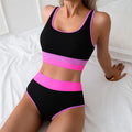 Black Pink Patchwork Ribbed Swimwear Bandeau High Waist Bikini Sports Sexy Swimsuit Women Bathing Suit Bikinis Sets De Mujer - Sun Studio