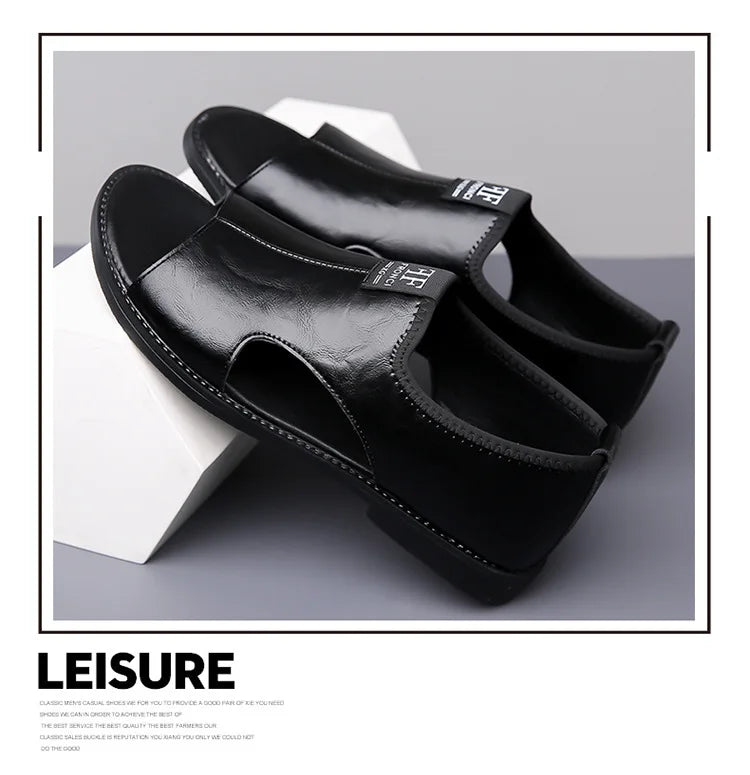 Sandals for Men Brand Casual Shoes Outdoor 2025 New Men's Slippers Comfortable Beach Shoes High Quality Leather Men Flat Sandals - Sun Studio