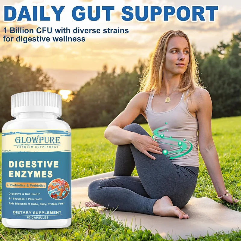 Digestive Enzyme Supplement with Prebiotics & Probiotics - Supports Nutrient Absorption | Gut Health Promotes Digestion | Immune - Sun Studio