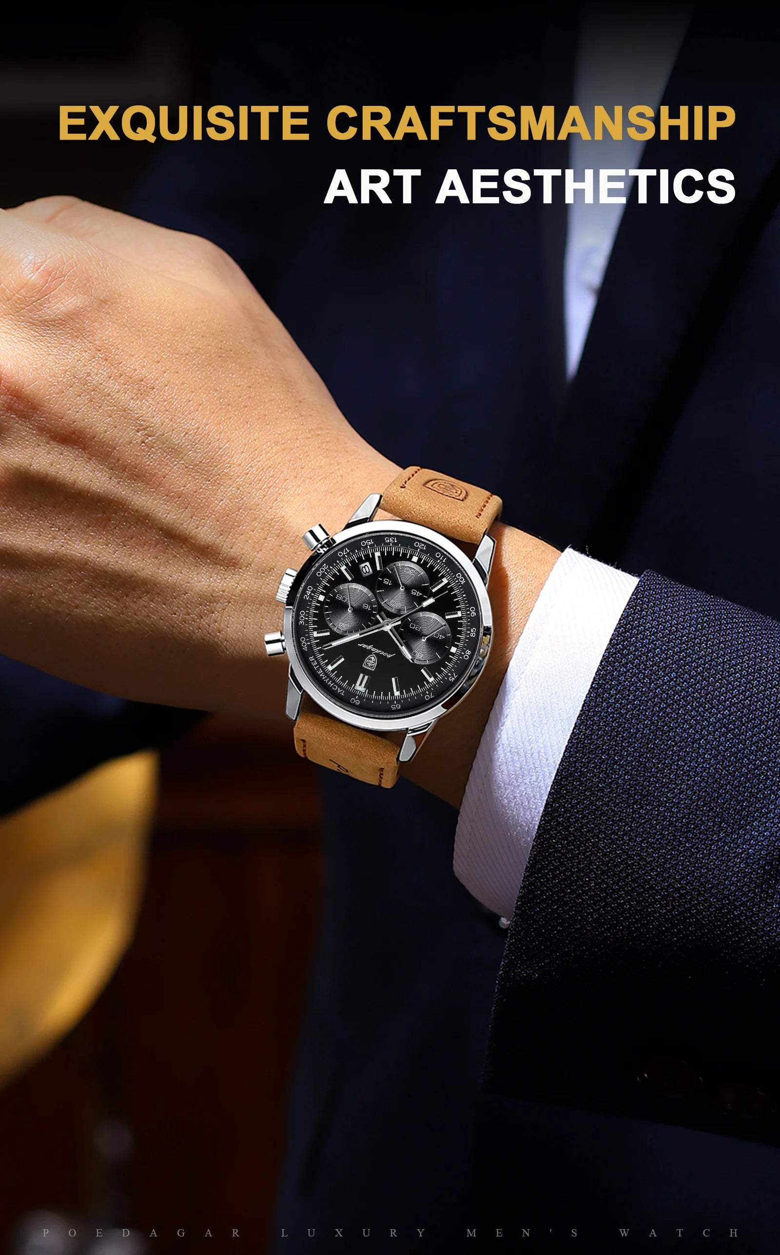 POEDAGAR Top Brand Men's Quartz Watch Waterproof Luminous Chronograph Military Man Watch Luxury Fashion Leather Watches For Men - Sun Studio