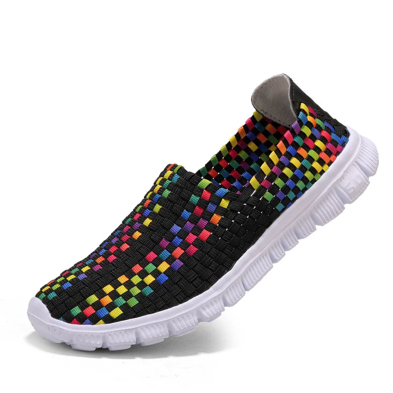 STRONGSHEN Herrenschuhe Sommer atmungsaktive Damen handgefertigte gewebte Schuhe, Paar lässige Flats, flache Loafers Unisex Zapatos De Mujer