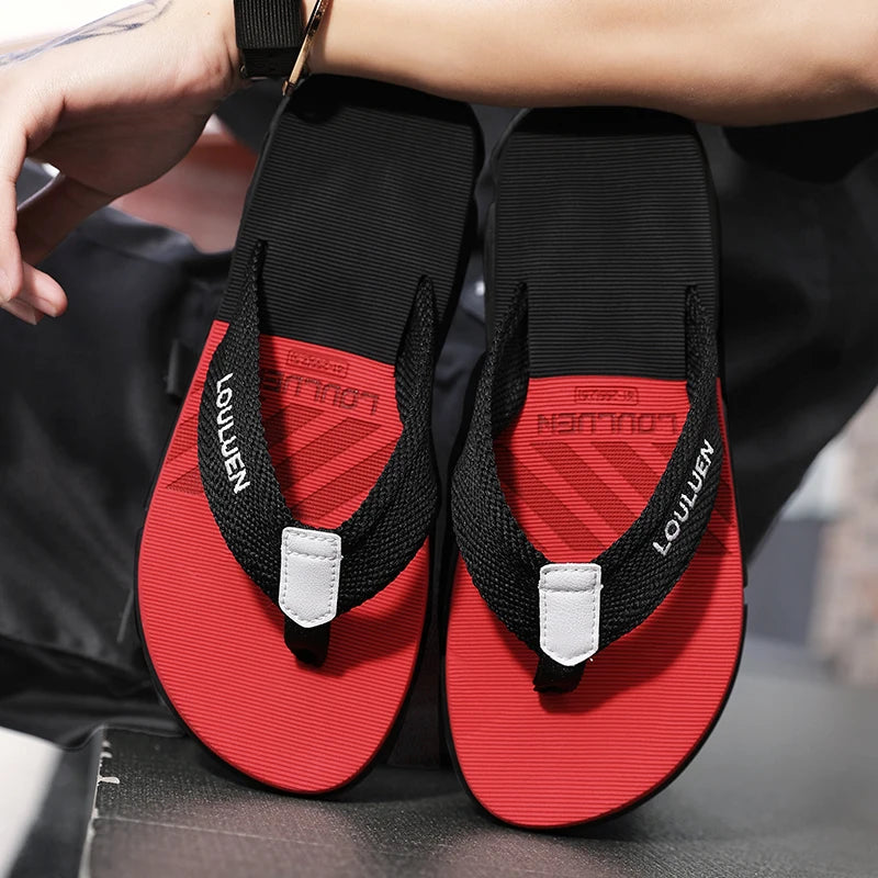 [Color blocked flip flops] Comfortable color blocked flip flops - Men's non slip casual rubber bottom EVA flip flops, suitable f - Sun Studio