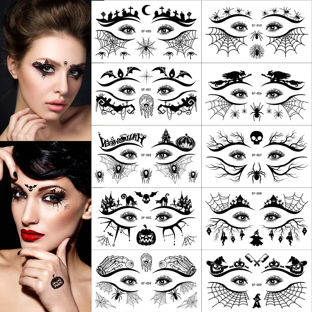 10pcs/set Halloween Horror Pumpkin Spider Face Temporary Tattoo Sticker Fake Tattoos Stickers Waterproof For Party Gift - Sun Studio