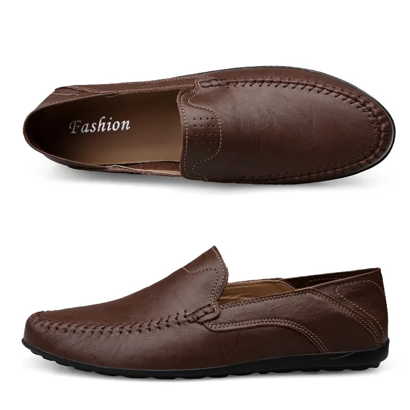 Genuine Leather Men Casual Shoes Luxury Brand Designer Men Loafers Moccasins Breathable Slip on Male Boat Shoes Plus Size 37-47 - Sun Studio