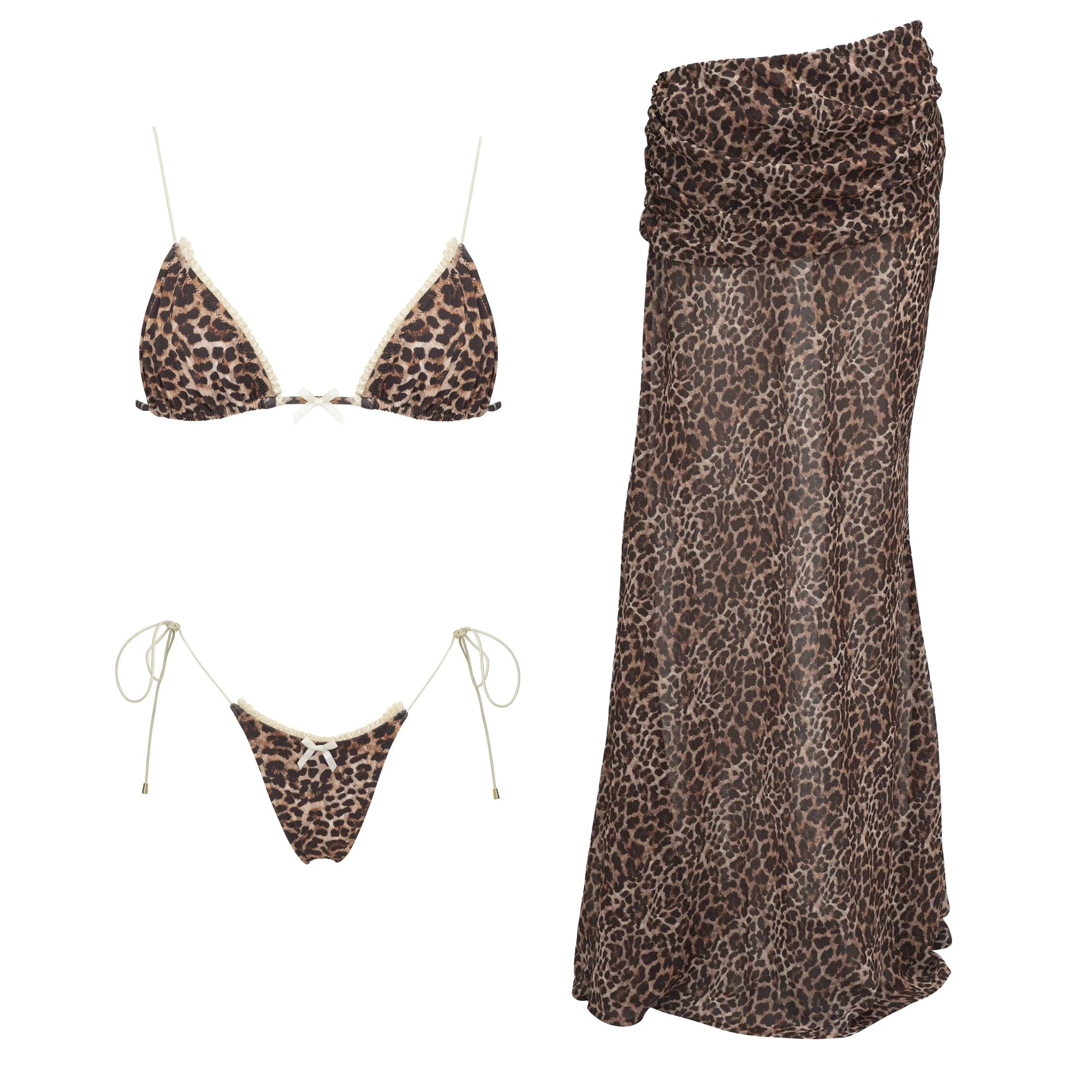 3 Pcs Leopard Bikini Swimsuit with Cover Up kimonos Swimwear Women Bathing Suit Bandage Bikini Set Swimming Suits Biquini - Sun Studio