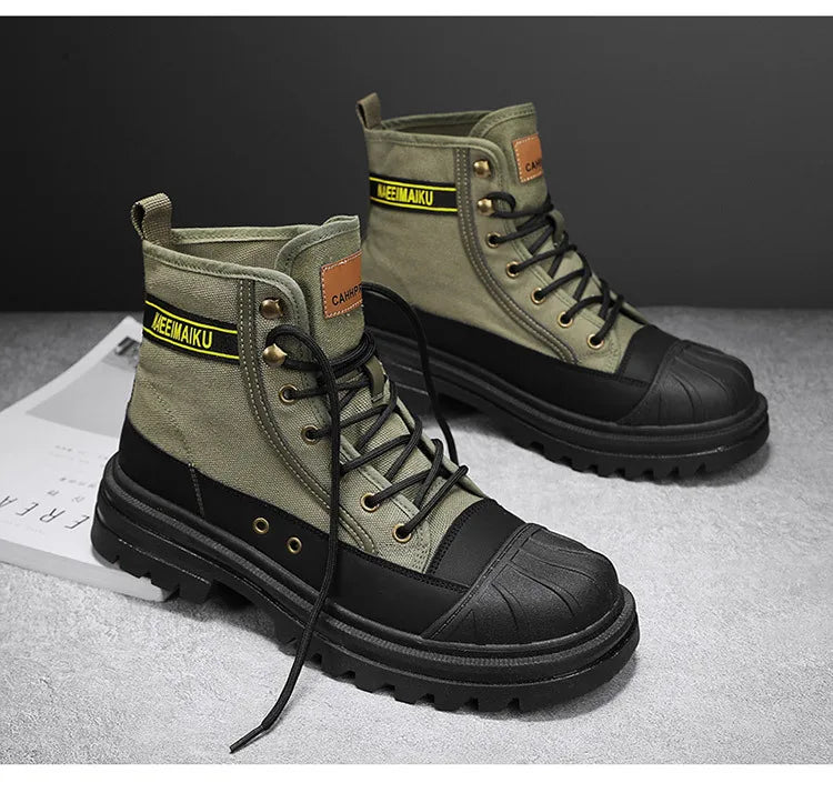 Boots men's high top 2025 summer anti slip and wear-resistant thick soled trendy boots men's workwear versatile - Sun Studio