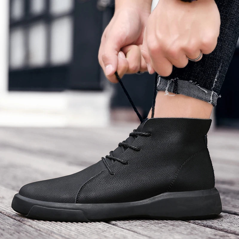 100% cowhide New large-sized men's boots Fashionable casual thick-soled breathable men's shoes Outdoor sports Chelsea boots - Sun Studio