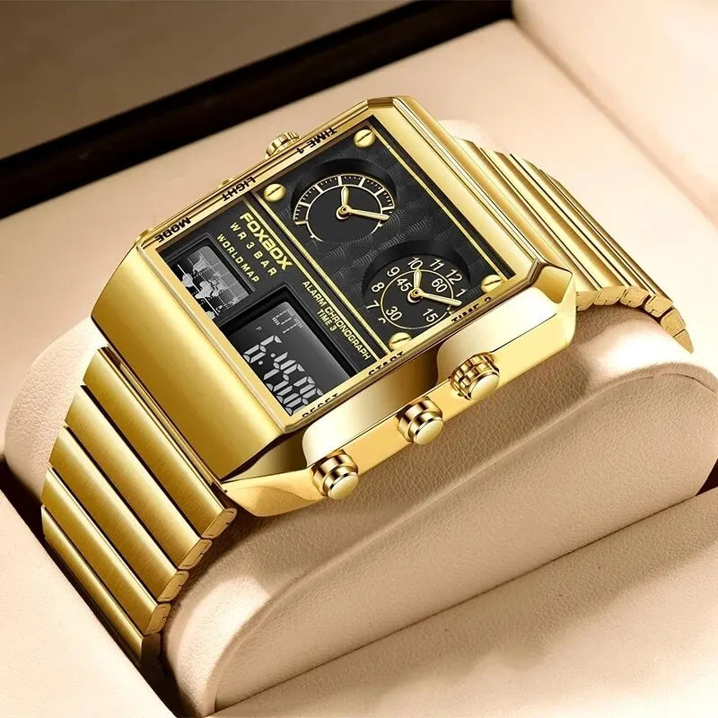 FOXBOX New Creative Square Watch Men Top Brand Luxury Digital Watch Fashion Dual Display Watches For Men Relogio Masculino+BOX - Sun Studio