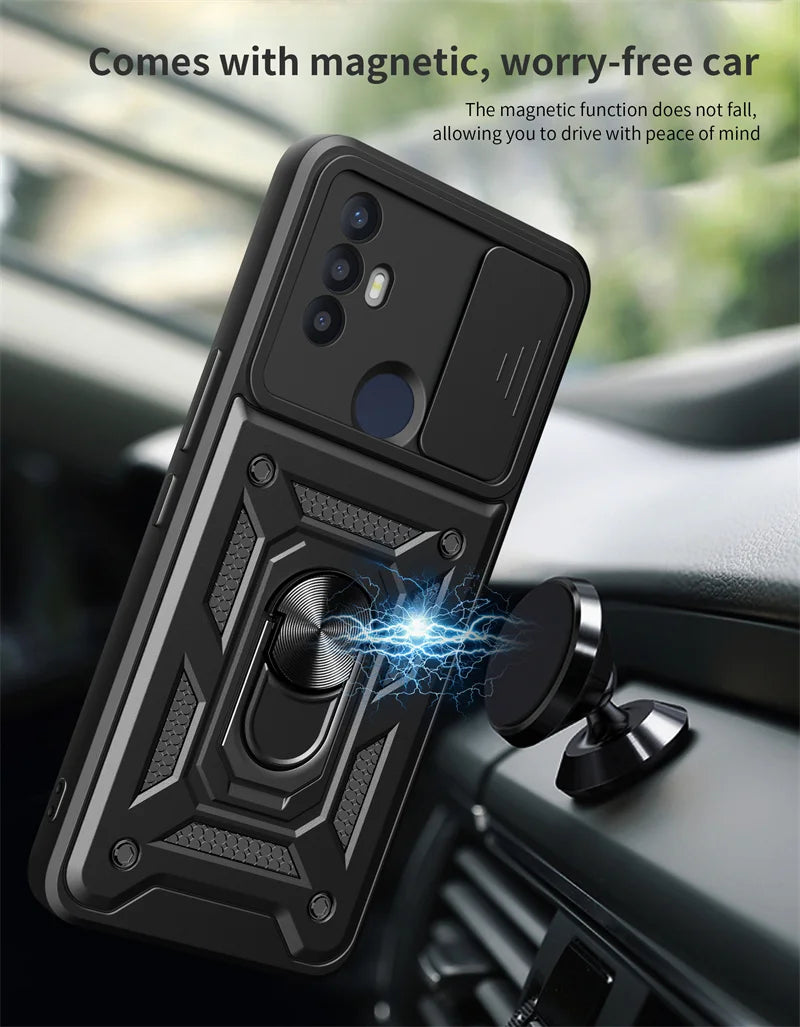 For TCL 30 SE Case Shockproof Armor Slide Lens Protect Coque For TCL 30SE tcl30se 4G Car Magnetic Holder Ring Stand Back Cover - Sun Studio
