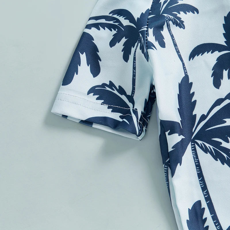 Summer Toddler Infant Baby Boys Girl Rash Guard Swimsuit Coconut Tree Print Short Sleeve Mock Neck Zip Bathing Suit - Sun Studio