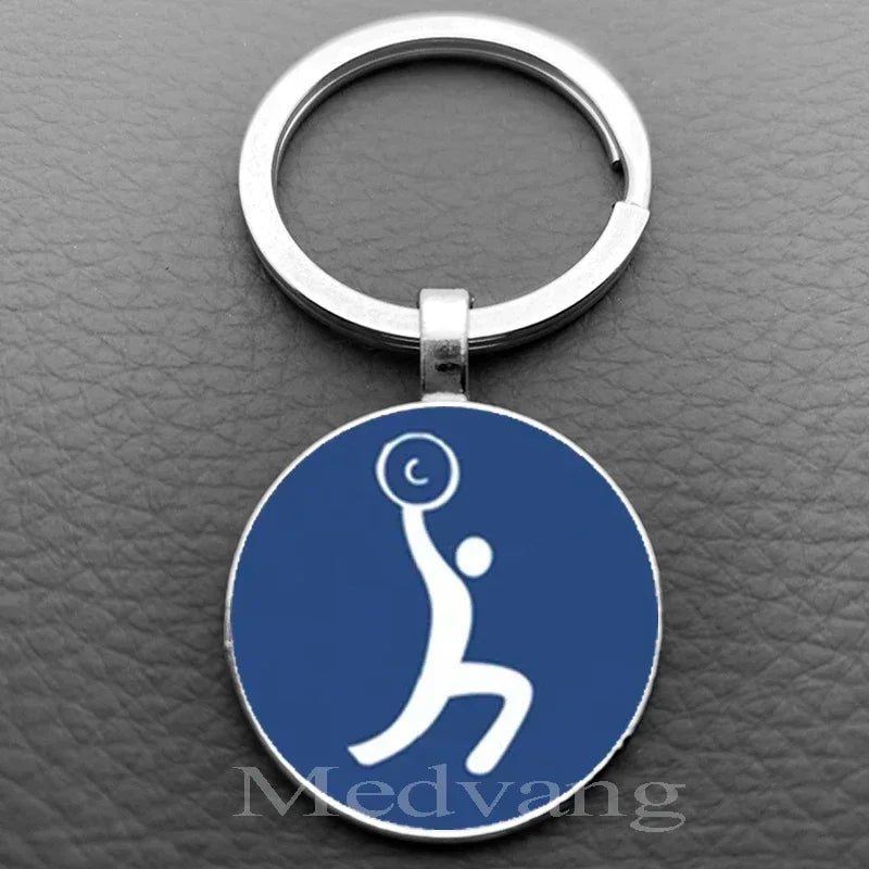 Weightlifting Fitness Pattern Keychain Loves Fitness Men and Women Exclusive Glass Round Keychain Gift for Fitness Club - Sun Studio