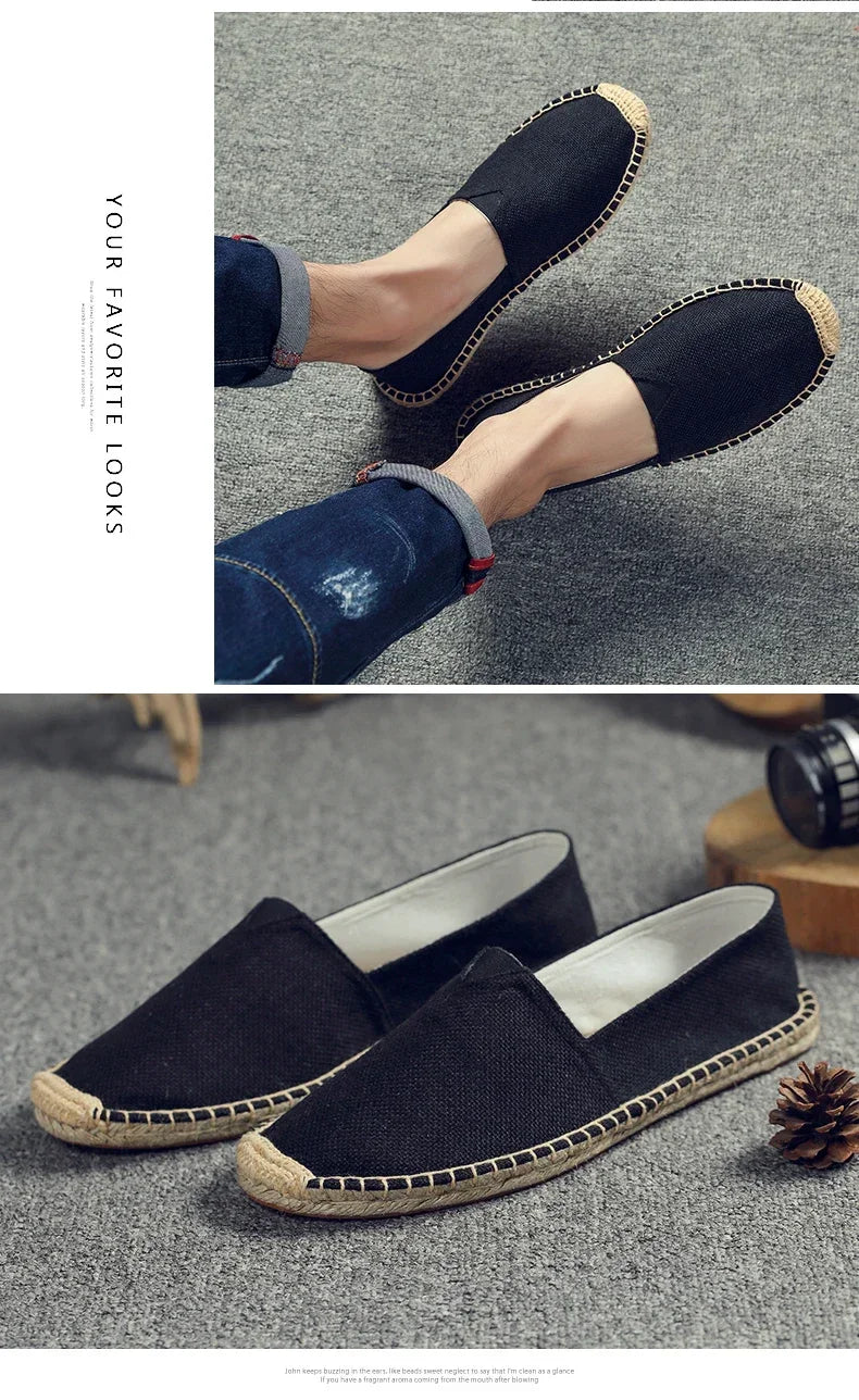 Damen Näh Leinen Schuhe Slipper Freizeit Schuhe Mann Espadrilles Hanf Canvas Flachschuhe Übergröße Fischer Fahrerschuhe