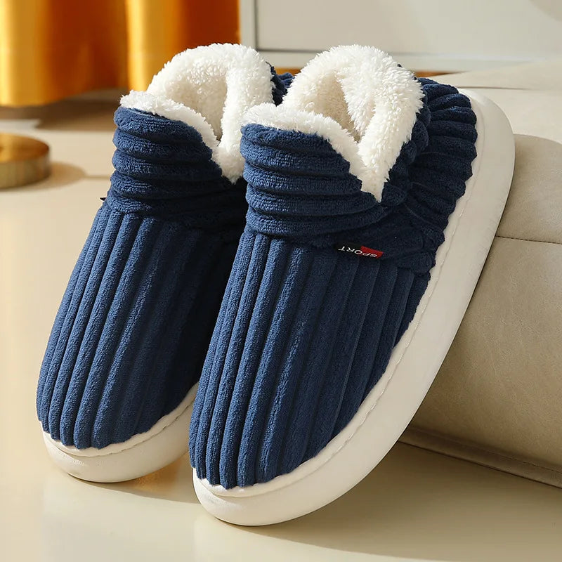 Asgard Herren Plüsch Plattform Hausschuhe Winter Warm Draußen Rutschfest Flauschig Weich Baumwollstiefel Innenmode Gemütlich Furry Flach-Hausschuh