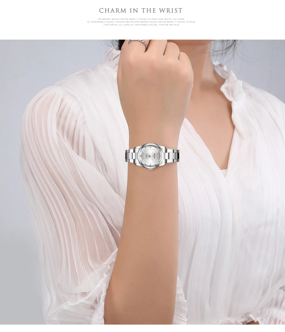 Ladies Dress Watch 29mm Silver Stainless Steel Gorgeous Rhinestone Quartz Clock Suitable Banquet Accessories & Daily Decoration - Sun Studio