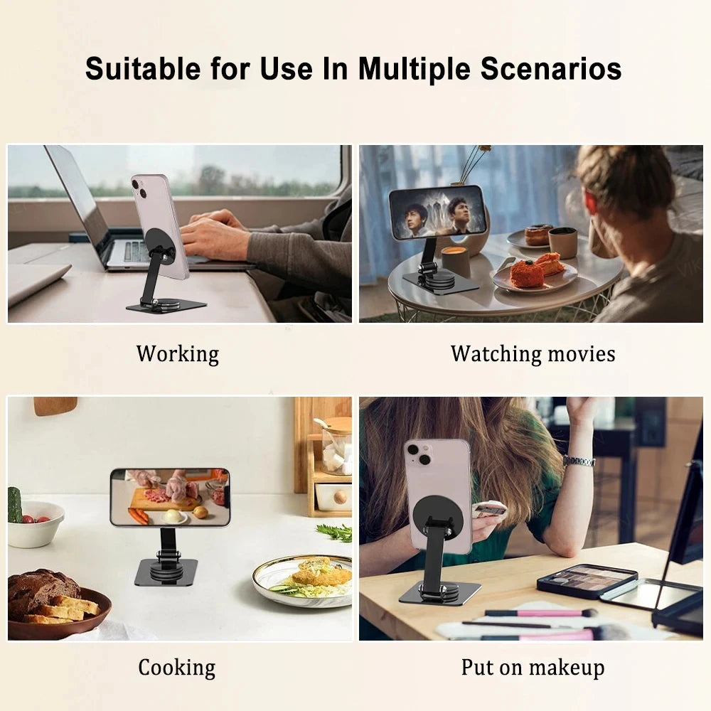 Folding Phone Holder Desktop Magnetic Phone Stand 360° Rotation Desktop Cell Phone Stand For iPhone 16 15 14 13 12 Pro Max Mount - Sun Studio