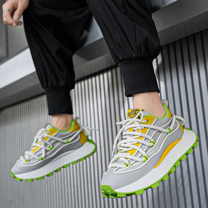 Chunky Sneaker Men Designer Running Shoes Fashion Casual Microfiber Leather Mesh Breathable Height Increased Flat Platform Shoes - Sun Studio