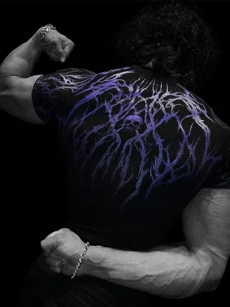 GYM T-shirt Men's Dark Gothic Print Muscle Tee High Elasticity And Quick Drying Exercise For Bodybuilding Training - Sun Studio