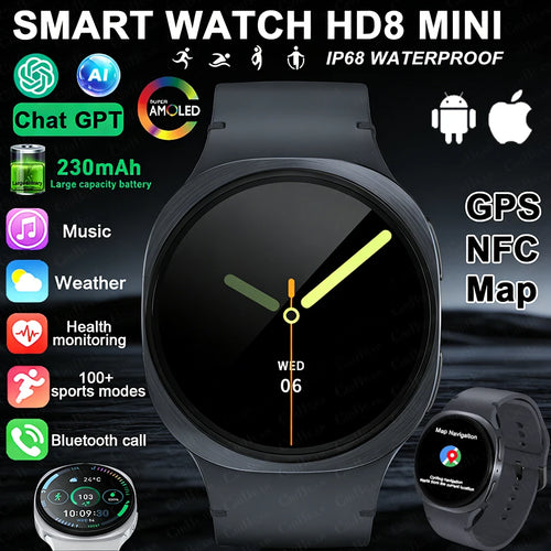 2026 New Watches 8 Mini GPS Track Smart Watch For Men Women Health Sports AMOLED Heart Rate Bluetooth Call Waterproof Smartwatch - Sun Studio