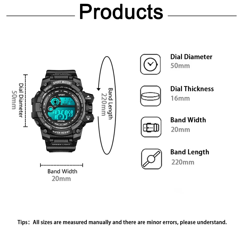New Men LED Digital Watches Luminous Fashion Sport Waterproof Watches For Man Date Army Military Clock Relogio Masculino - Sun Studio