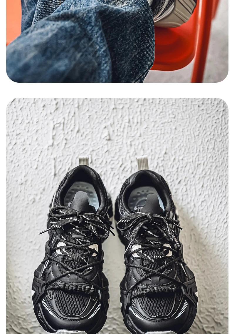 Men's Lace Up Street Sneakers Niche Thick Splicing Mixed Color Sports Shoes Arrival Vulcanization Shoes Punk Breathable Women - Sun Studio