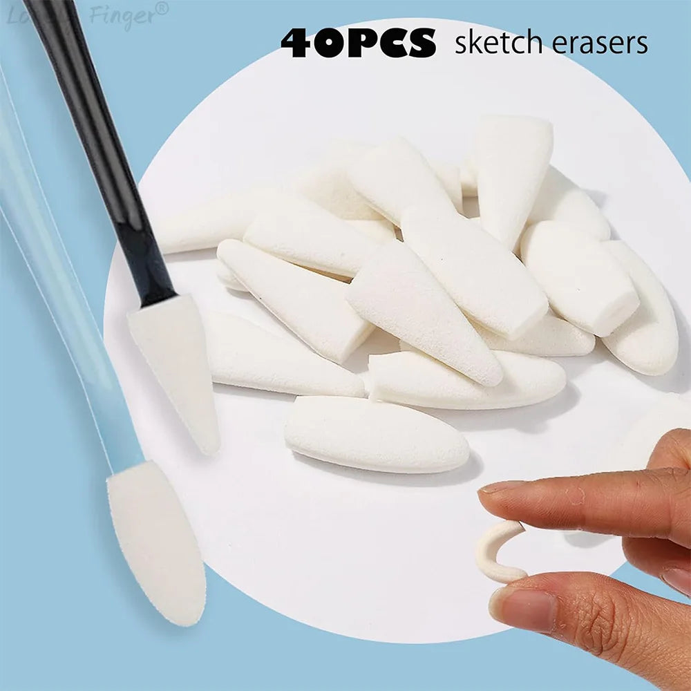 4pcs Paper Art Blending Stumps, Sketch Erase Sponge Wiper, 2 Head Types, 40 Replacement Sponge Wipes, Sketch Drawing Tools - Sun Studio