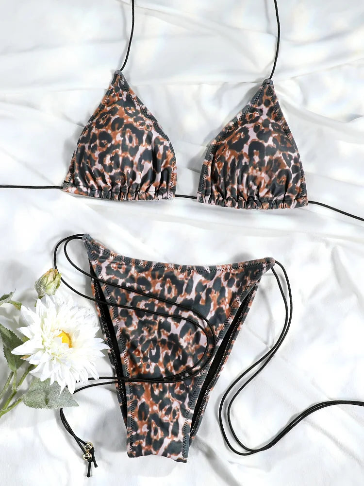Sexy Triangle Mini Bikini Sets Micro Thongs Swimsuit Women Bathing Suit Biquini Bandage Beachwear Print Swimwear Thong Bikini - Sun Studio