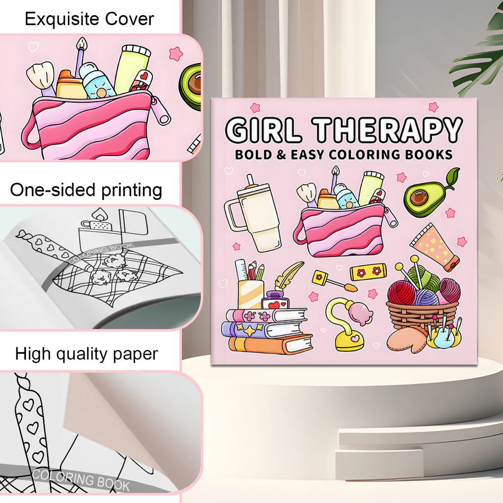 Pink Coloring Book for Adults - Mindful Picture Book for Stress Relief and Relaxation Perfect Gift for Birthdays and Parties - Sun Studio