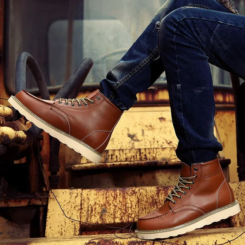 Winter Leather Men Boots Warm Mens Snow Boots with Fur Waterproof Handmade Male Ankle Boots No-slip High Top Male Work Shoes - Sun Studio