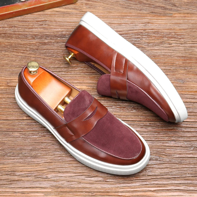 Fashion Men's Casual Slip-on Leather Shoes Men Classic British Style Penny Loafers Mens Outdoor Board Shoe Driving Flats - Sun Studio