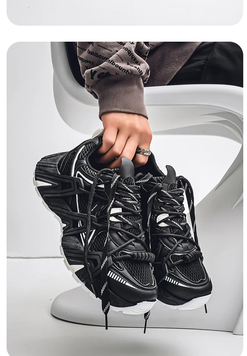 Men's Lace Up Street Sneakers Niche Thick Splicing Mixed Color Sports Shoes Arrival Vulcanization Shoes Punk Breathable Women - Sun Studio