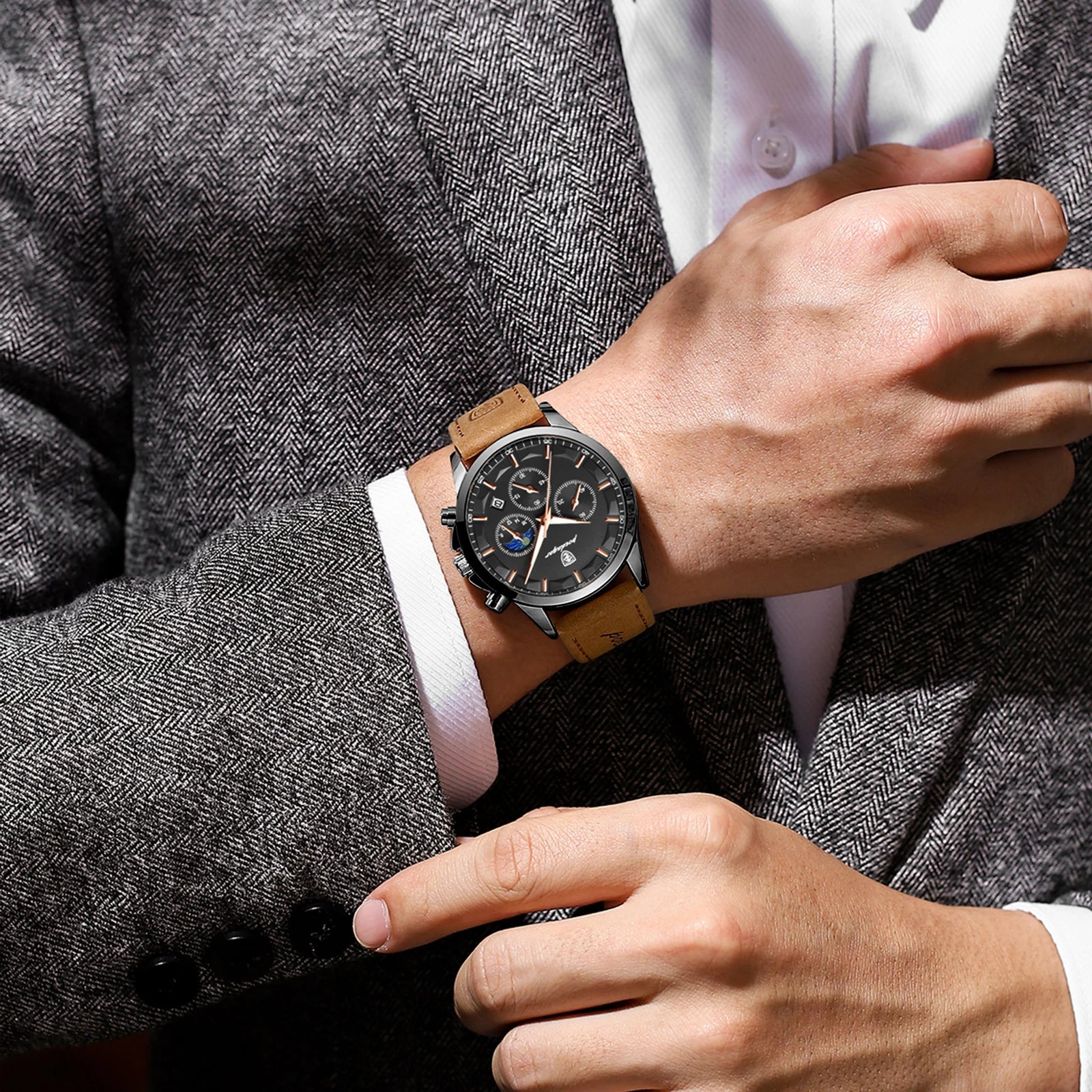 POEDAGAR Original Military Men Clock Waterproof Luminous Leather Quartz Man Watch Chronograph Date Luxury Business Men's Watches - Sun Studio
